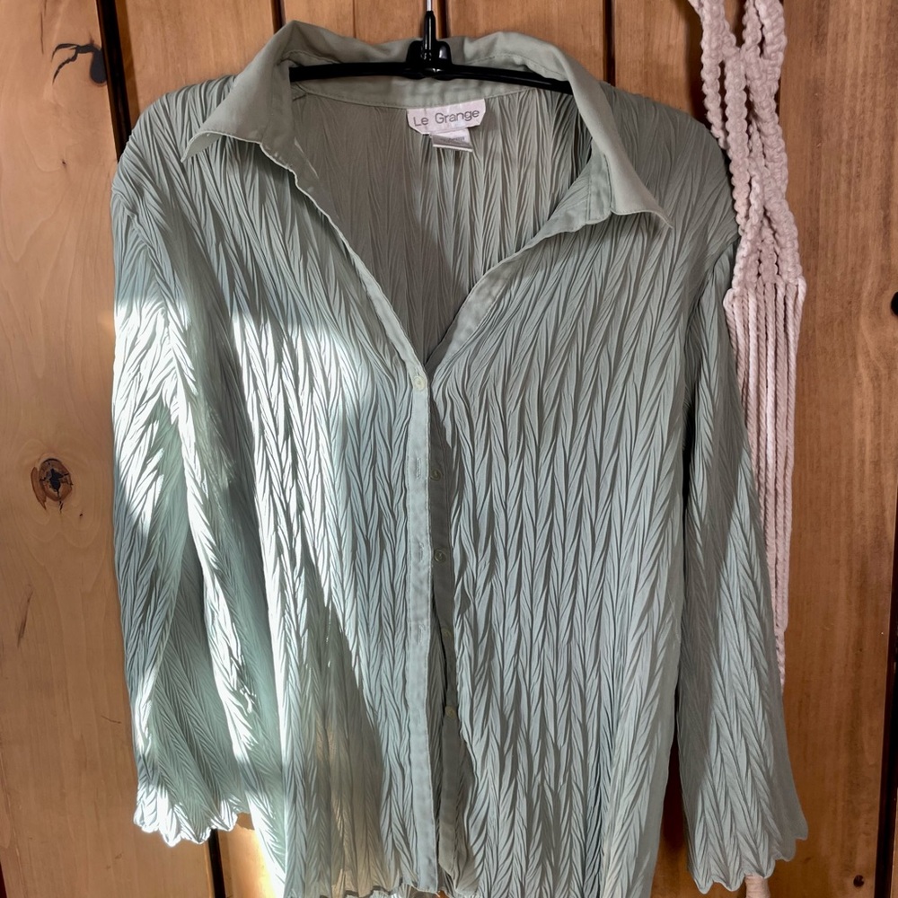Mint Green Ribbed Button Down Shirt